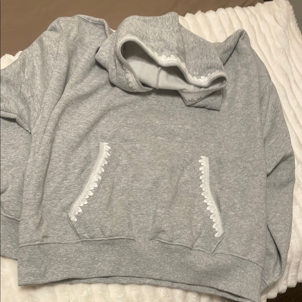 Cozy Gray Embroidered Pink hooded Sweatshirt